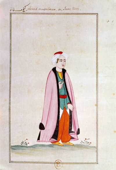 Arte otomana: um jovem turco. Imprimir a partir de um manuscrito de Ottoman School