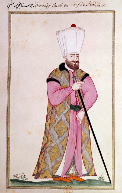 Arte otomana: chefe dos jardineiros do palácio. Imprimir a partir de um manuscrito de Ottoman School