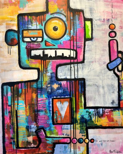 Robô colorido de arte urbana de Owe Emfestav