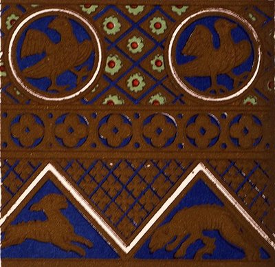 Ornamento bizantino de um caixão esmaltado de "Les Arts du Moyen Ages" de Sommerard, Capítulo VII, Placa XXIX de "Gramática de Ornamento" 1868 (cor litho) de Owen Jones