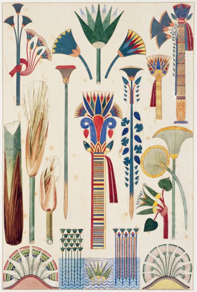 Ornamento egípcio, ilustração original de "a gramática do ornamento", 1856 (lápis e wc) de Owen Jones