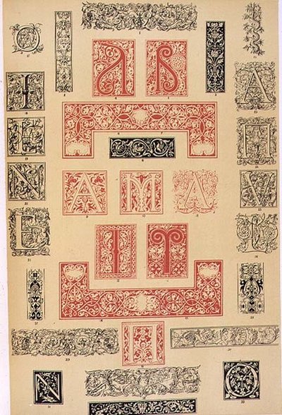 Espécimes de Embelezamentos Tipográficos do século XVI Itália e França, publicado por Aldine, Giunta e Stephan, capítulo XIX, placa XC, de 