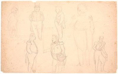 Caricatura de i.a. COMO. Ørsted, Frederik VII, Christian VIII e provavelmente Frederik VI. de P.C. Skovgaard