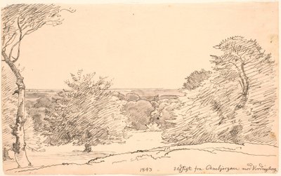 Paisagem com árvores e ampla vista do Ambjergene para Vordingborg. de P.C. Skovgaard