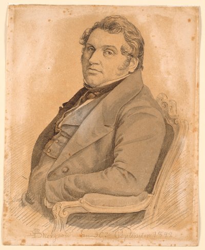 Retrato de um homem sentado e corpulento em perfil de meio comprimento, três quartos à esquerda de P.C. Skovgaard