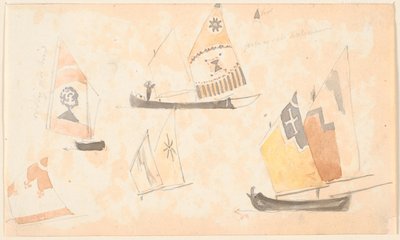Páginas de sketchbook com estudos de veleiros venezianos. de P.C. Skovgaard