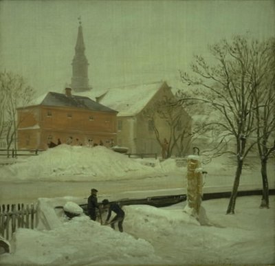 Vista da residência do artista na propriedade de Løwener em Christianshavn. Dia de inverno com neve de P.C. Skovgaard