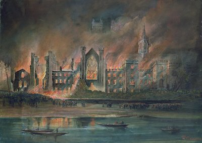 Incêndio nas Casas do Parlamento, 16 de outubro de 1834 (guache) de P.T. Cameron