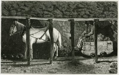 Interior de uma galeria com berlaine. Gravura de Ferat, para ilustrar a história "Bélgica", de Camille Lemonnier (1844-1913) escritor belga. Publicado em Le Tour du monde, nouveau journal des voyages, 2º semestre de 1884, editado por Edouard Charton (1807- de P. Ferat