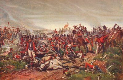 Cuirassiers franceses atacando uma praça de infantaria britânica na Batalha de Waterloo, 1815 1906 de P Jazet
