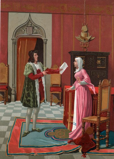 Enrique de Villena dizendo a sua esposa que ele foi eleito mestre de Calatrava de P. Y. Valor