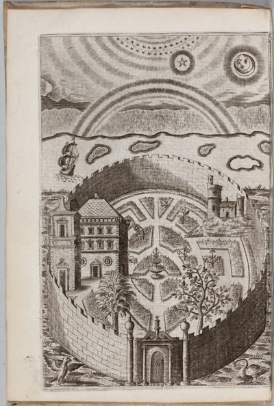 Ilustração de "Partheneia Sacra: Ou O Jardim Misterioso e Delicioso das Partenes Sagradas Simbolicamente Definido e Enriquecido com Dispositivos e Emblemas Pios para o Entretenimento de Almas Devotas", de Henry Hawkins, 1633 de P. van Langeren