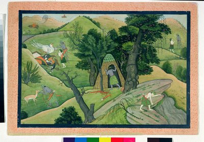 74.73 Rama e Lakshmana vagando em busca de Sita, do Ramayana, Kangra, Himachal Pradesh, 1780 de Pahari School