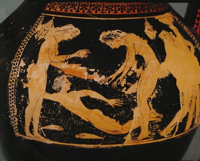 Mulheres a tomar banho. Ânfora de figura vermelha ... de Painter Andokides