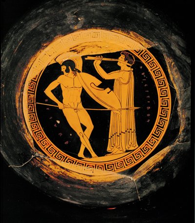 Dança de guerra, acompanhada por um flautista ... de Painter Eucharides