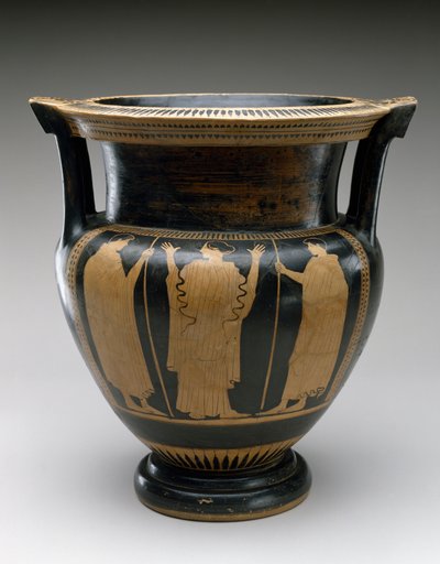 Coluna da Figura Vermelha Krater com cena de uma mulher e dois jovens, 480-460 aC (terracota) de Painter Syriskos