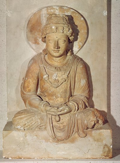 Buda sentado em meditação, de Ganhara, estilo greco-budista, do século I a IV de Pakistani School