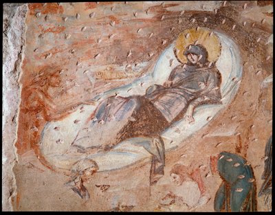 A natividade. Afresco da abside, 6º-7º século de Paleo Christian