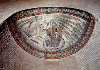 Arte Cristã Primitiva: Redentor dando lei (paz), mosaico da abside, século IV de Paleo Christian