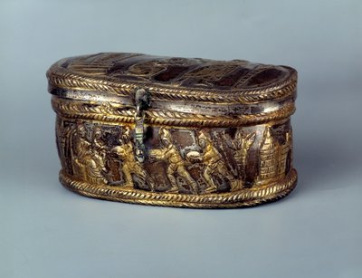 Arte Paleocristã: caixa relicário de prata conhecida como Capsella de Brivio: Adoração dos Reis Magos. Século V d.C. Paris, Museu do Louvre de Paleo Christian