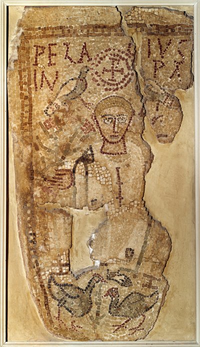 Antiquite paleocreta: "Representação do monge asceta Pelage (ou Pelágio) (350-420)". Mosaico funerário da Tunísia. Paris, Museu do Louvre de Paleo Christian Paleo Christian