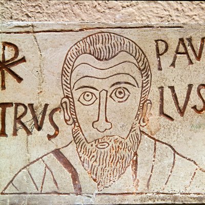 Representação de São Paulo. Grafitto paleocreciano de Aquileia na Itália do século I d.C. Aquileia, Museo Nazionale Paleocristiano de Paleo Christian Paleo Christian