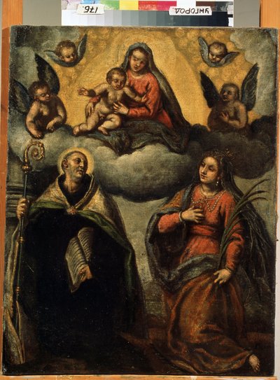 Virgem e Criança com Santos. Pintura de Jacopo Palma il Giovane (The Young de Palma Il  Giovane