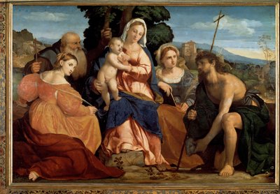 Virgem com criança com Santa Catarina e São Celestino (esquerda) e João Batista e Bárbara (direita) (Pintura de Palma Il Giovane