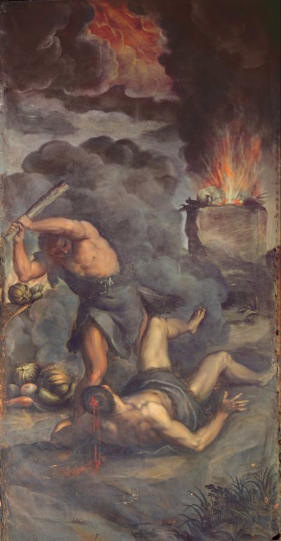 Interior da porta do painel do órgão representando Caim e Abel, 1600 de Palma Il Giovane