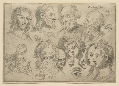 Placa de desenho com dez cabeças, 1636 de Palma Il Giovane