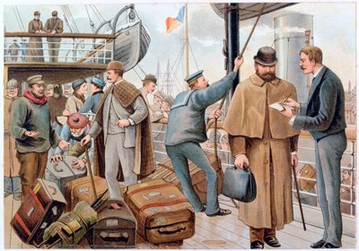 Passageiros entrando em um navio da P&O no Tâmisa, c1890. de PandO Pencillings