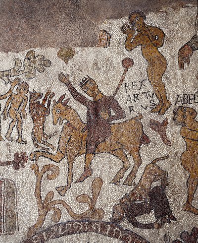 Representação do Rei Artur e Perceval. Mosaico de Pantaleone, padre e mosaico. 1163-1166. Nave central da Catedral de Otranto (Otranto), Itália. de Pantaleon Pantaleon