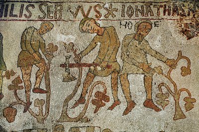 Os filhos de Noé a plantar vinhas. Mosaico (mosaico) de Pantaleone Pantaleone