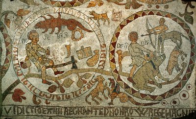 Os signos do Zodíaco no chão de mosaico da catedral de Otranto, no sul de Itália (mosaico) de Pantaleone Pantaleone