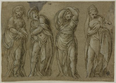 Quatro figuras femininas drapeadas em pé de Paolo Farinati