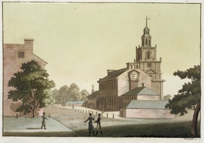 Independence Hall, Filadélfia, Pensilvânia, de &39;Le Costume Ancien et Moderne&39;, Volume I, placa 41, por Jules Ferrario, publicado c.1820s-30s (gravura a cores) de Paolo Fumagalli