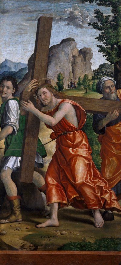 Road to Calvary, detalhe de Políptico da Paixão de Paolo Cavazzola (1486-1522) de Paolo Morando Cavazzola