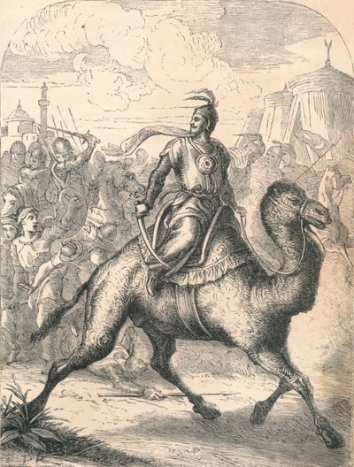 Saladin Escapando em um rápido dromedário, 1869 de Paolo Priolo