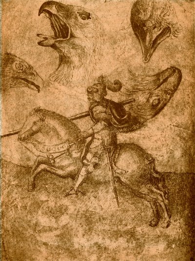 Cavaleiro com lança e estudos de pássaros de Paolo Uccello