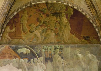 Noé e o Dilúvio, fresco no Chiostro Verde, o "Claustro Verde" devido ao monocromo esverdeado do fresco de Ucello (fresco) de Paolo Uccello