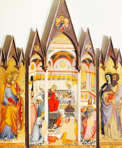 Retábulo da Natividade da Virgem de Paolo di Giovanni Fei (ca. 1345-circa 1411), têmpera sobre madeira de Paolo di Giovanni Fei