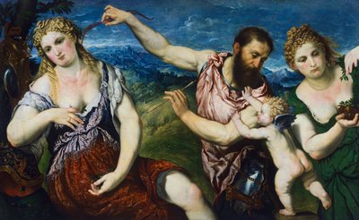 Alegoria com Marte, Vénus, Flora e Cupido, c.1560 (óleo sobre tela) de Paris Bordone