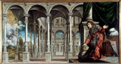 Anunciação. Pintura de Paris Bordon ou Bordone (1500-1571) de Paris Bordone