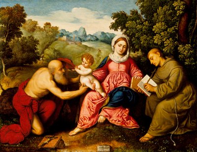 Madonna e criança com os santos Jerome e Francis, c.1525 de Paris Bordone