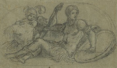 Figura masculina sentada com putto e armadura de Paris Bordone