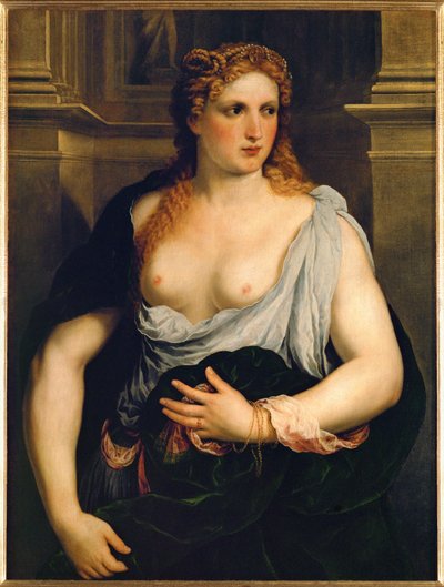 Mulher de casaco verde (pintura sobre tela) de Paris Bordone