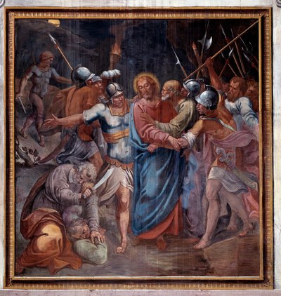 Vida de Cristo: "o beijo de Judas e a captura de Cristo" (Paixão de Cristo, o beijo de Judas e a captura de Jesus) Fresco por Paris Nogari (1536-1601) 1594-1600 Roma Igreja de Santa Prassede (Santa Prassede) Itália de Paris Nogari