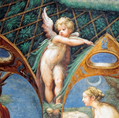 O rosto de Cherub e Diana, de Mito de Diana e Actaeon, circa de Parmigianino