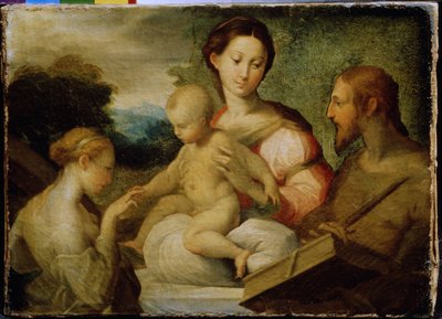 "O Casamento Místico de Santa Catarina O casamento místico de Santa Catarina de Sena (1347-1380) com Cristo em 1368. Pintura de Girolamo Francesco Maria Mazzola, conhecido como Parmigianino ou O Parmesão (1503- de Parmigianino