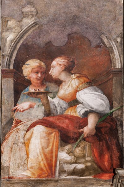 Santa Lúcia e Santa Apolônia, c.1523 (fresco) de Parmigianino